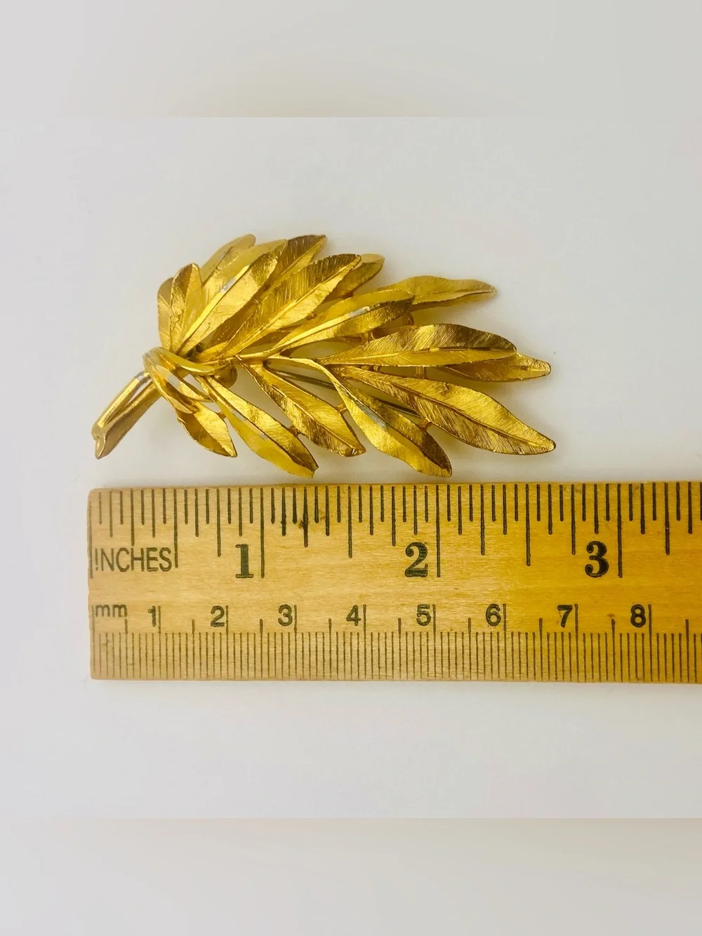 Vintage Signed BSK Textured Gold Leaf Brooch